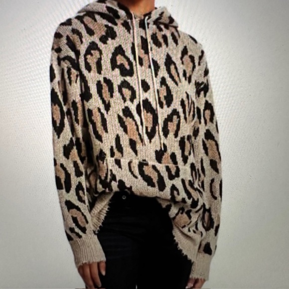 R13 Cashmere Hoodie Oversized Sweater Long Sleeve Leopard🌸 - Picture 1 of 16